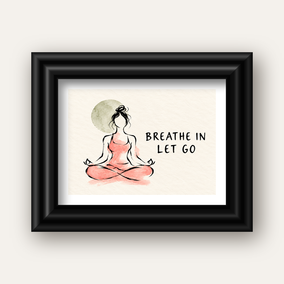 Breathe In Let Go Meditasyon Yapan Kadın Poster — siyah galeri çerçeveli paspartulu