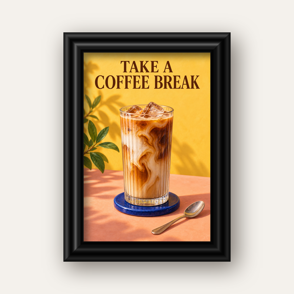 Take a Coffee Break Buzlu Kahve Poster Duvar Dekoru — siyah galeri çerçeveli