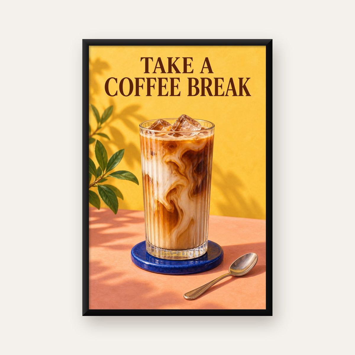 Take a Coffee Break Buzlu Kahve Poster Duvar Dekoru — ceviz çerçeveli