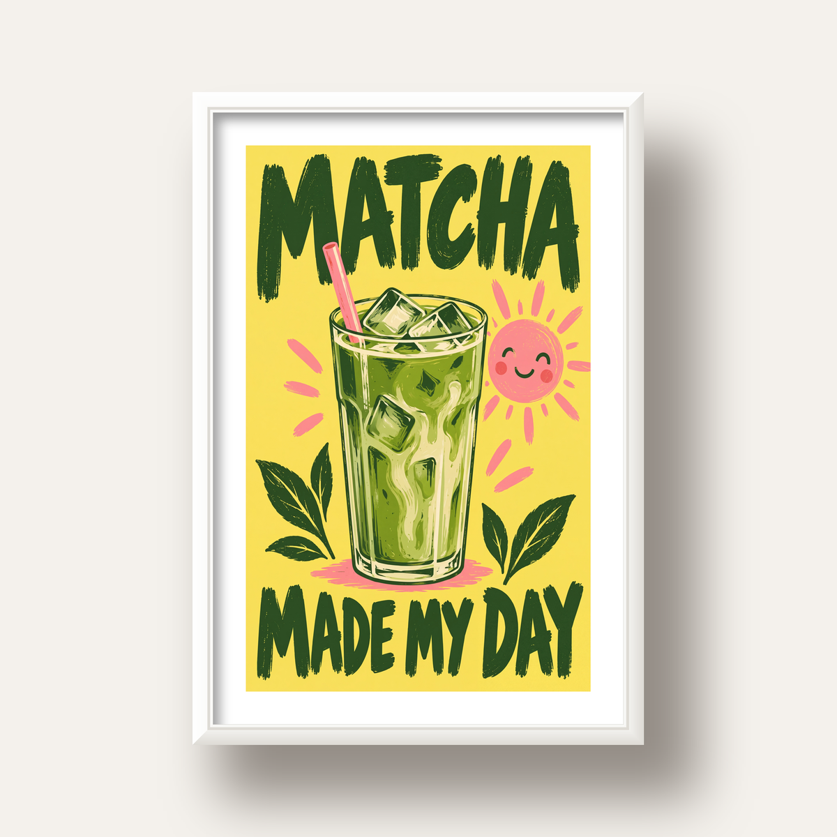 Buzlu Matcha İçeceği Poster – Enerjik ve Renkli Duvar Dekoru — beyaz derin çerçeveli paspartulu