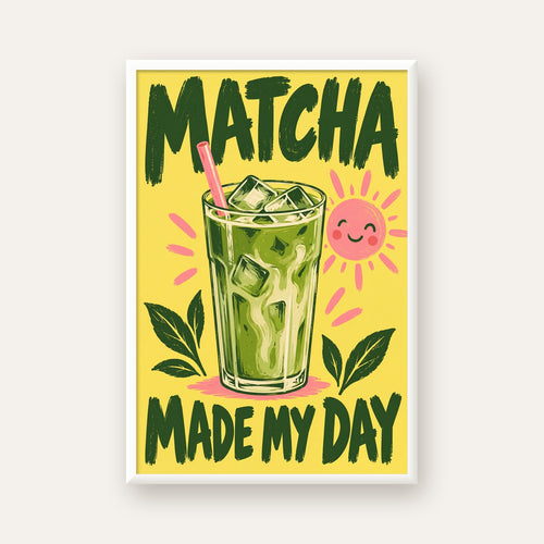 Buzlu Matcha İçeceği Poster – Enerjik ve Renkli Duvar Dekoru — beyaz çerçeveli dikey poster