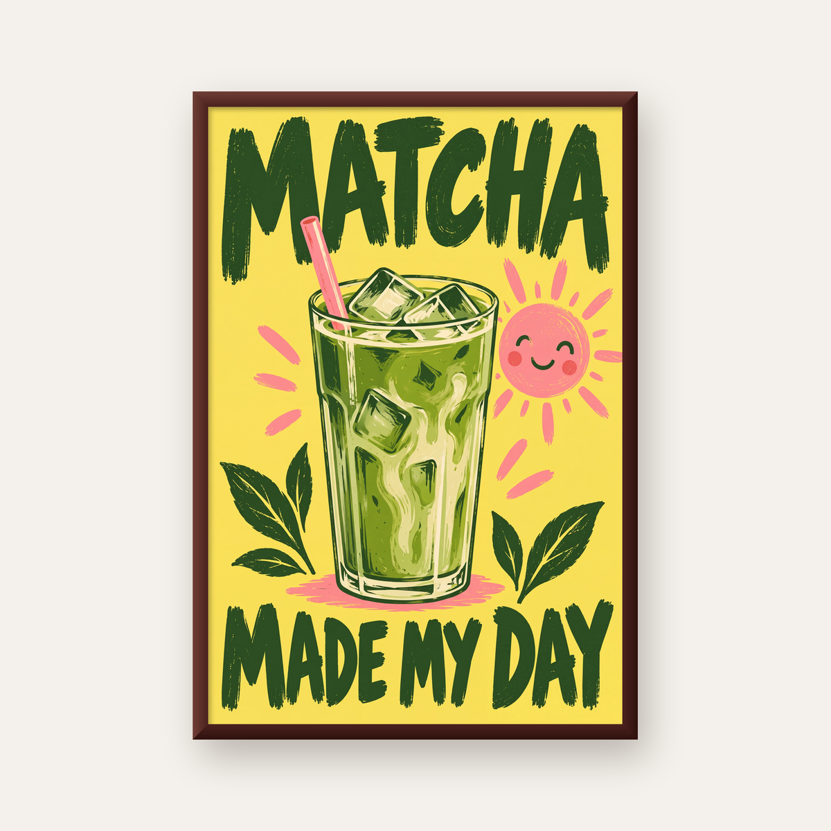 Buzlu Matcha İçeceği Poster – Enerjik ve Renkli Duvar Dekoru — ceviz çerçeveli