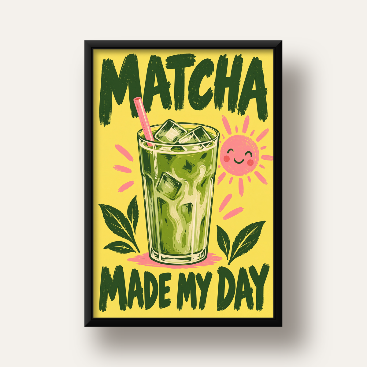 Buzlu Matcha İçeceği Poster – Enerjik ve Renkli Duvar Dekoru — siyah derin çerçeveli