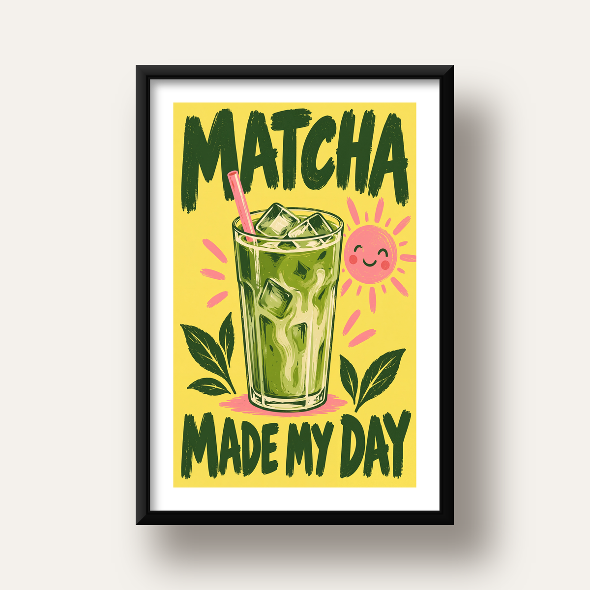 Buzlu Matcha İçeceği Poster – Enerjik ve Renkli Duvar Dekoru — siyah derin çerçeveli paspartulu