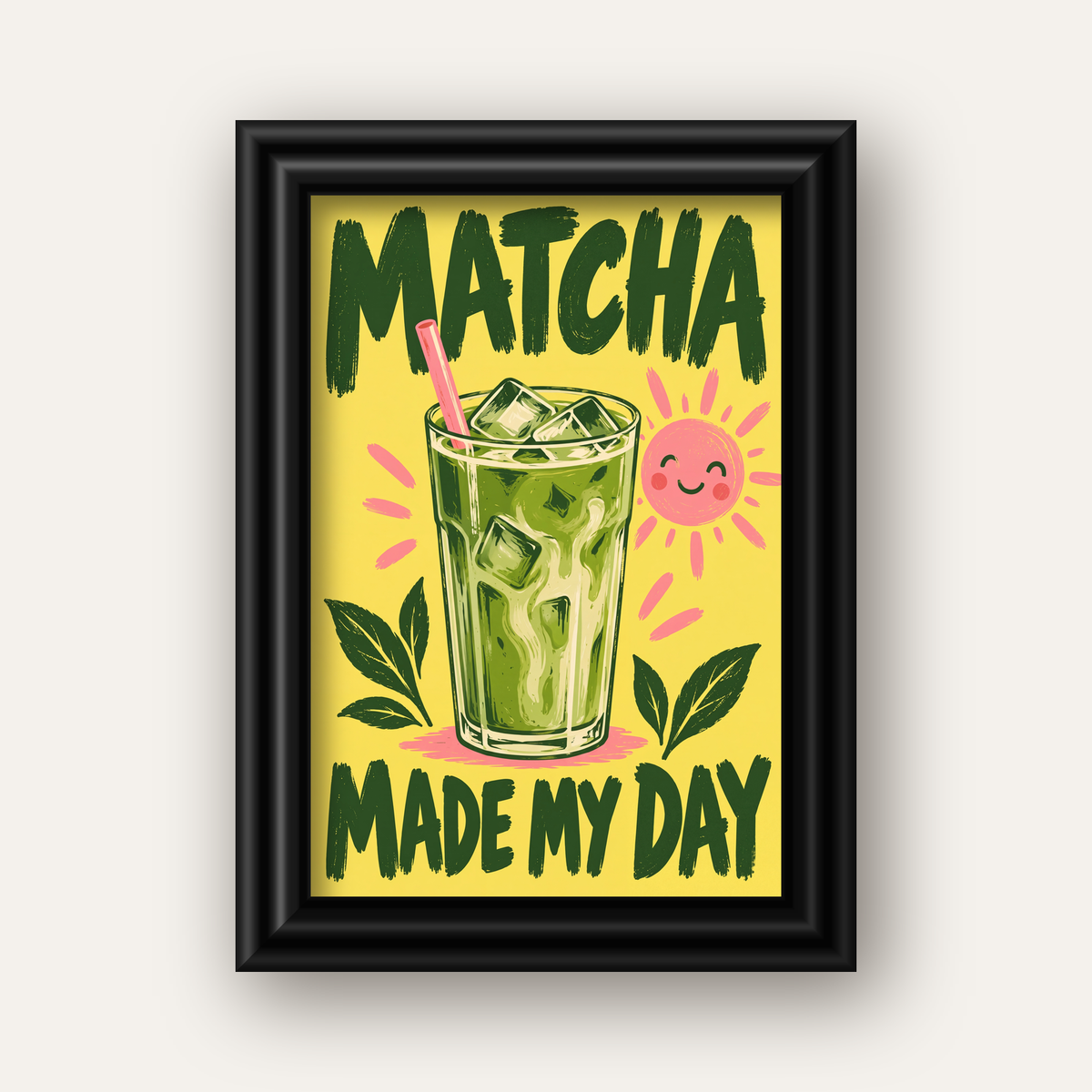 Buzlu Matcha İçeceği Poster – Enerjik ve Renkli Duvar Dekoru — siyah galeri çerçeveli
