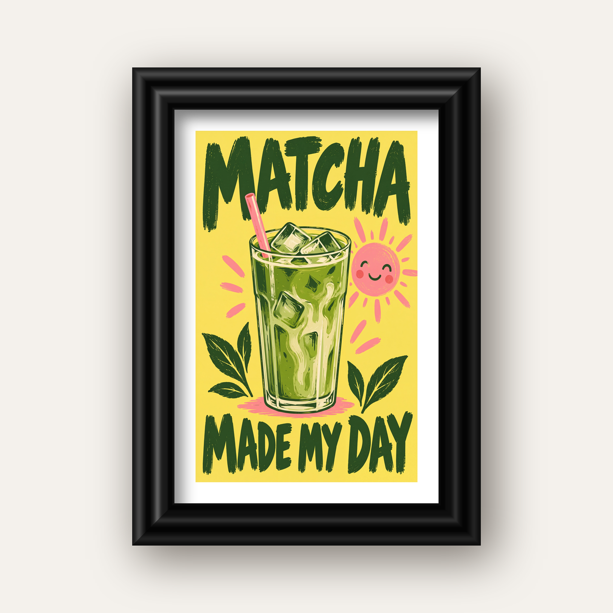 Buzlu Matcha İçeceği Poster – Enerjik ve Renkli Duvar Dekoru — siyah galeri çerçeveli paspartulu