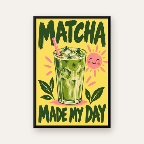Buzlu Matcha İçeceği Poster – Enerjik ve Renkli Duvar Dekoru — ceviz çerçeveli