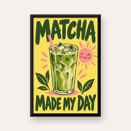 Buzlu Matcha İçeceği Poster – Enerjik ve Renkli Duvar Dekoru — düz siyah çerçeveli duvar posteri