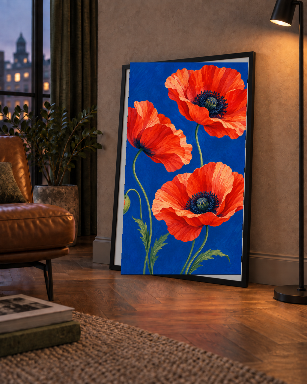 Canlı Kırmızı Gelincik Çiçekleri Yağlı Boya Poster