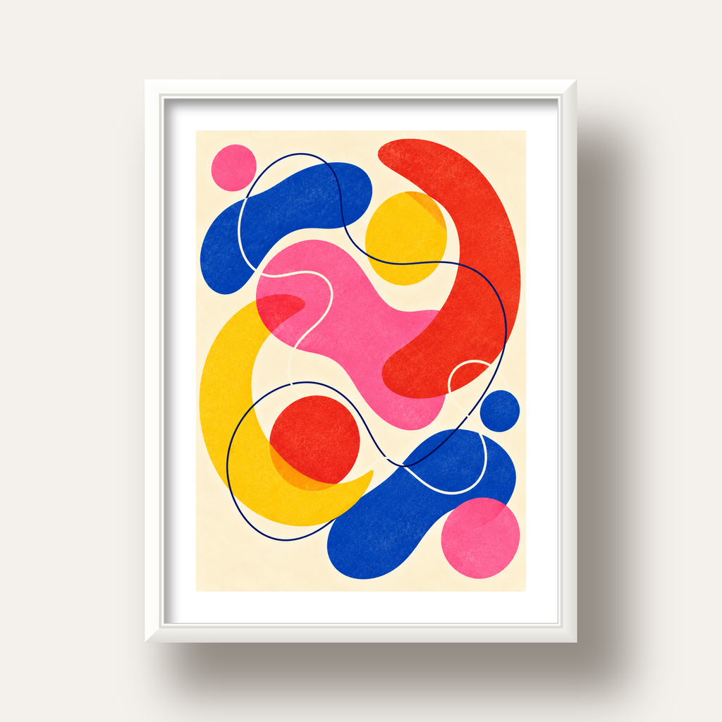 Soyut Renkli Organik Şekiller Modern Poster – Çerçeveli — beyaz derin çerçeveli paspartulu