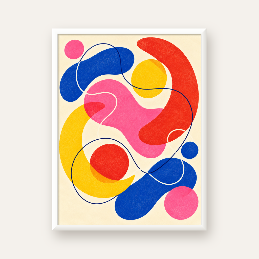 Soyut Renkli Organik Şekiller Modern Poster – Çerçeveli — beyaz çerçeveli dikey poster