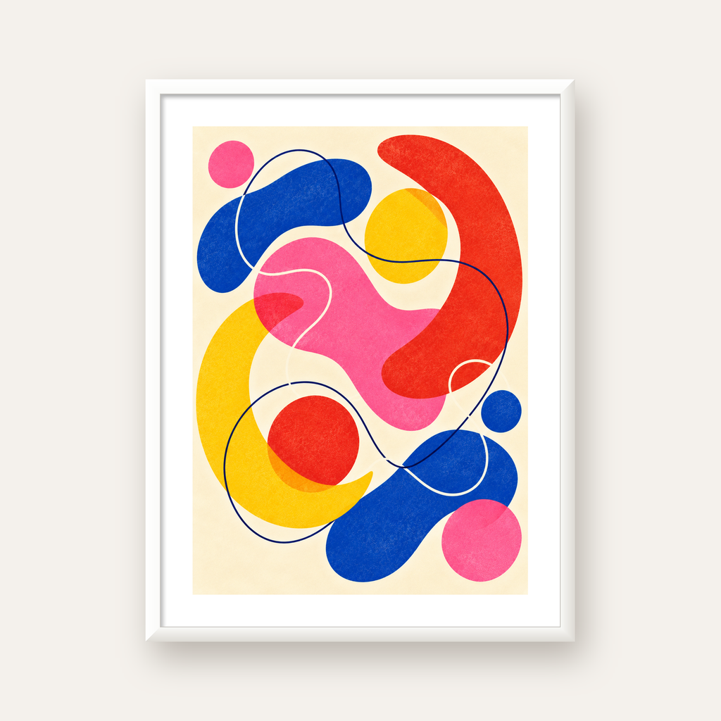 Soyut Renkli Organik Şekiller Modern Poster – Çerçeveli — beyaz çerçeveli dikey poster