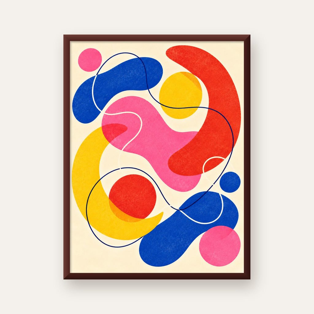 Soyut Renkli Organik Şekiller Modern Poster – Çerçeveli — ceviz çerçeveli