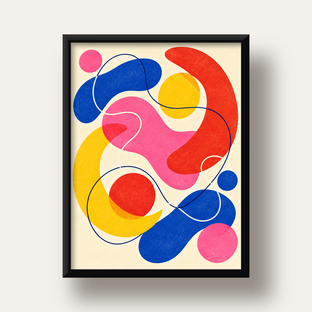 Soyut Renkli Organik Şekiller Modern Poster – Çerçeveli — siyah derin çerçeveli