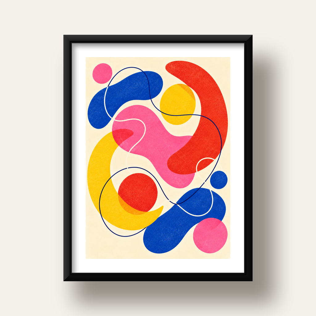 Soyut Renkli Organik Şekiller Modern Poster – Çerçeveli — siyah derin çerçeveli paspartulu