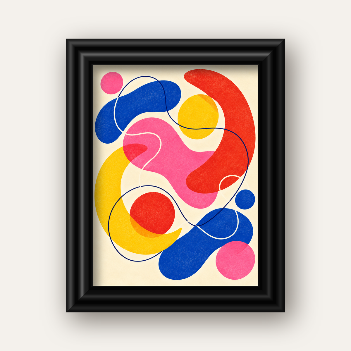 Soyut Renkli Organik Şekiller Modern Poster – Çerçeveli — siyah galeri çerçeveli