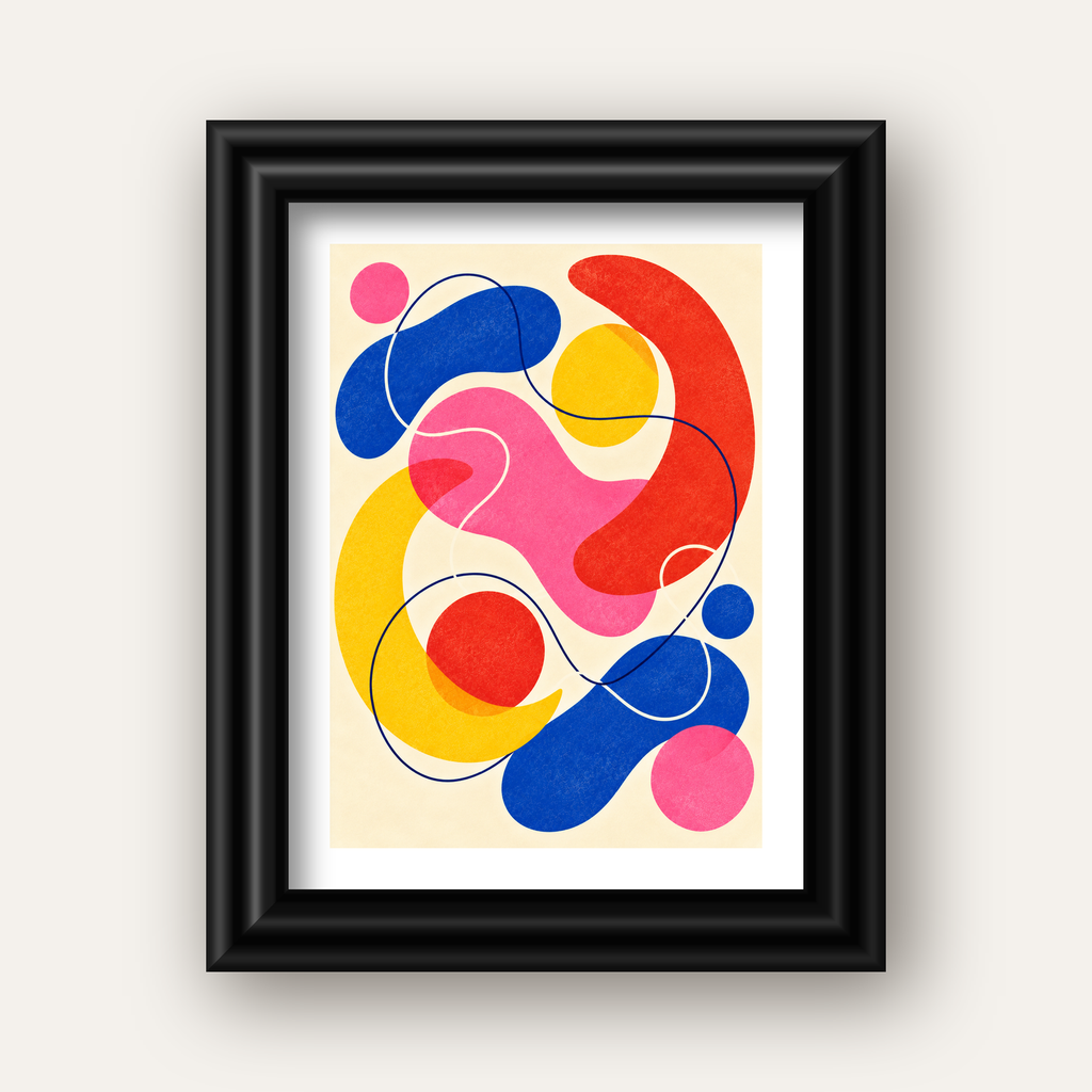 Soyut Renkli Organik Şekiller Modern Poster – Çerçeveli — siyah galeri çerçeveli paspartulu
