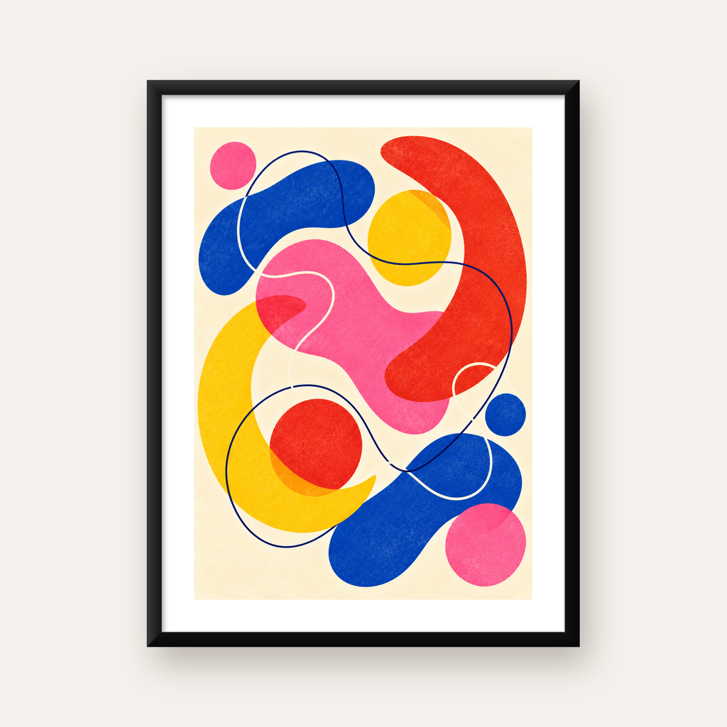 Soyut Renkli Organik Şekiller Modern Poster – Çerçeveli — Dikey baskı, beyaz kenar boşluklu