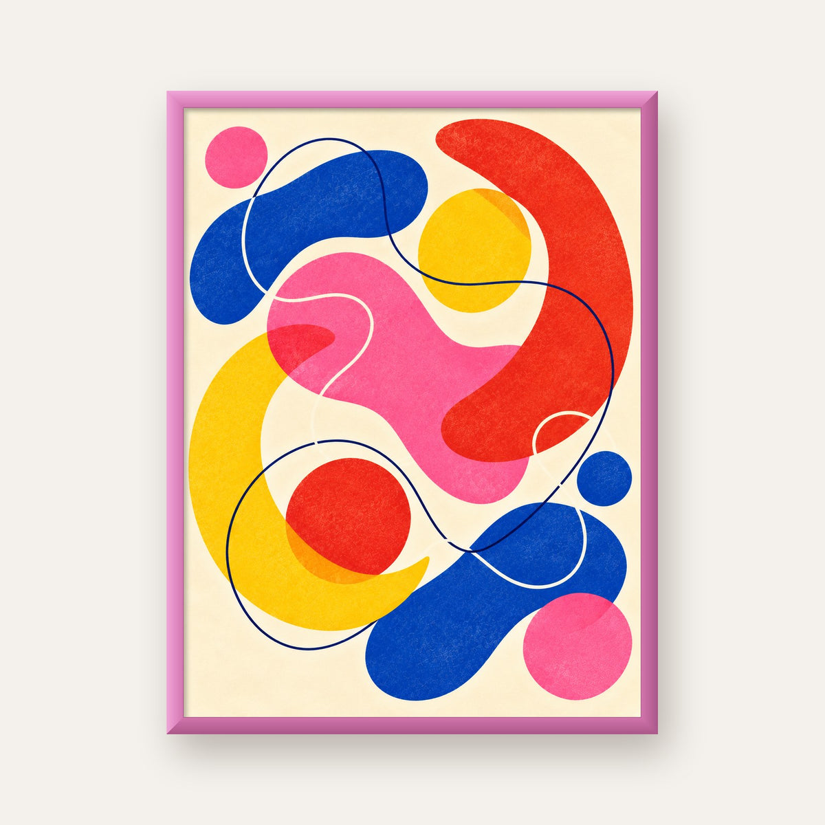 Soyut Renkli Organik Şekiller Modern Poster – Çerçeveli — pembe çerçeveli
