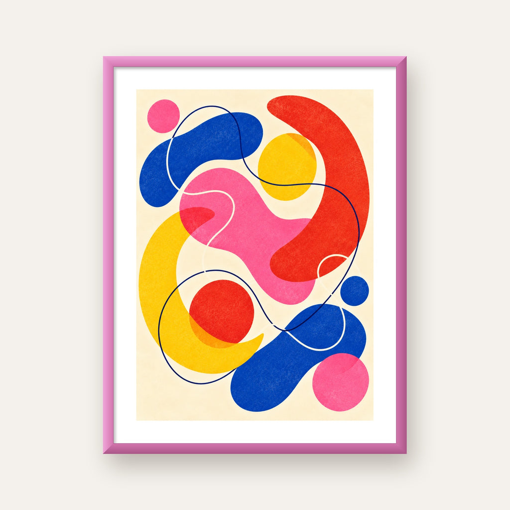 Soyut Renkli Organik Şekiller Modern Poster – Çerçeveli — pembe çerçeveli paspartulu
