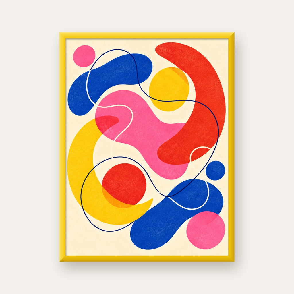 Soyut Renkli Organik Şekiller Modern Poster – Çerçeveli — sarı çerçeveli