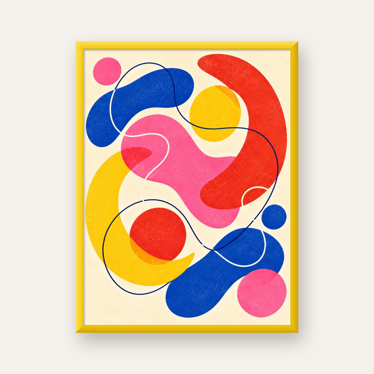 Soyut Renkli Organik Şekiller Modern Poster – Çerçeveli — sarı çerçeveli