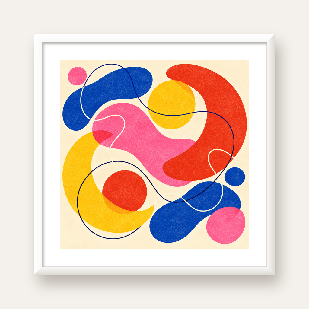 Soyut Renkli Organik Şekiller Modern Poster – Çerçeveli — beyaz çerçeveli kare poster