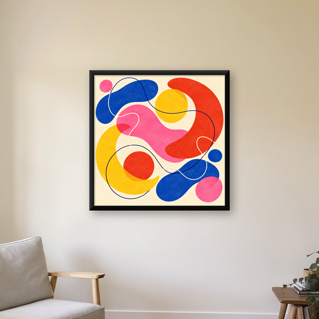 Soyut Renkli Organik Şekiller Modern Poster – Çerçeveli — Kare baskı, çerçeveli hâliyle bir ev duvarında
