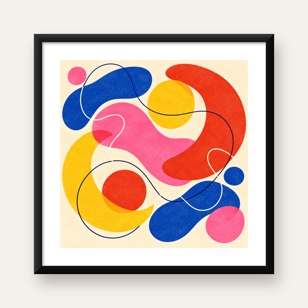Soyut Renkli Organik Şekiller Modern Poster – Çerçeveli — Kare baskı, beyaz kenar boşluklu