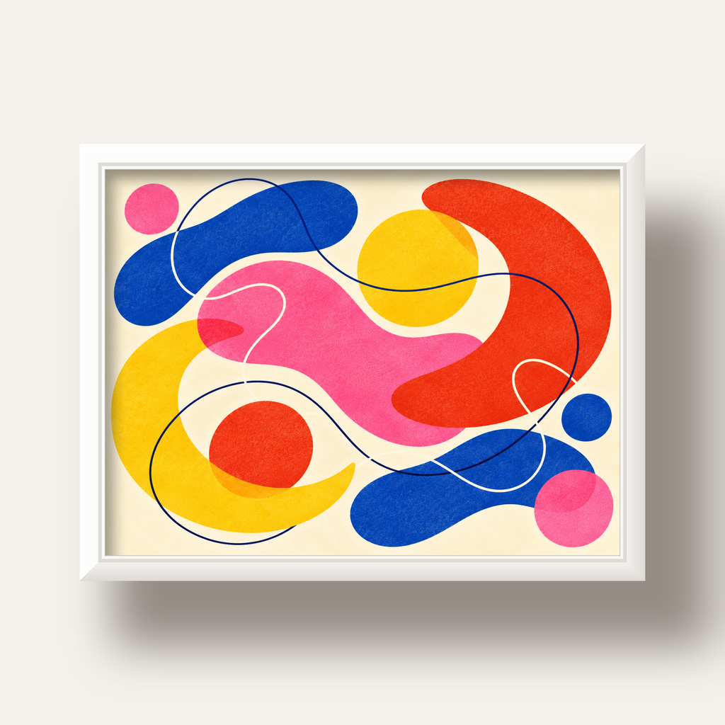 Soyut Renkli Organik Şekiller Modern Poster – Çerçeveli — beyaz derin çerçeveli