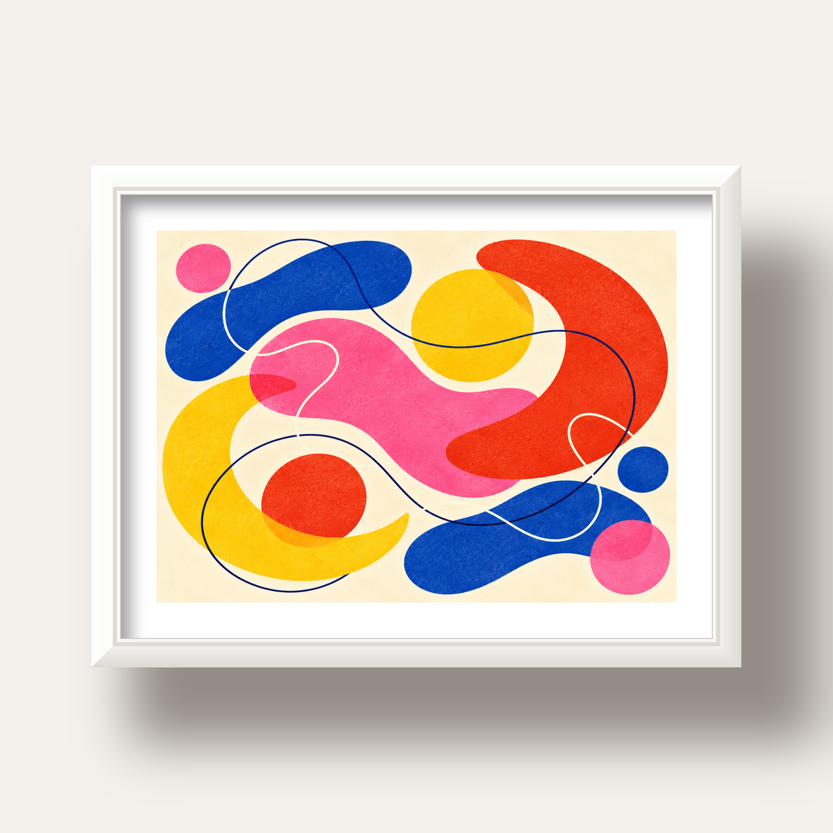Soyut Renkli Organik Şekiller Modern Poster – Çerçeveli — beyaz derin çerçeveli paspartulu