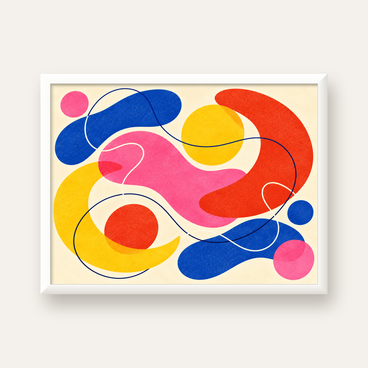Soyut Renkli Organik Şekiller Modern Poster – Çerçeveli — beyaz çerçeveli yatay poster