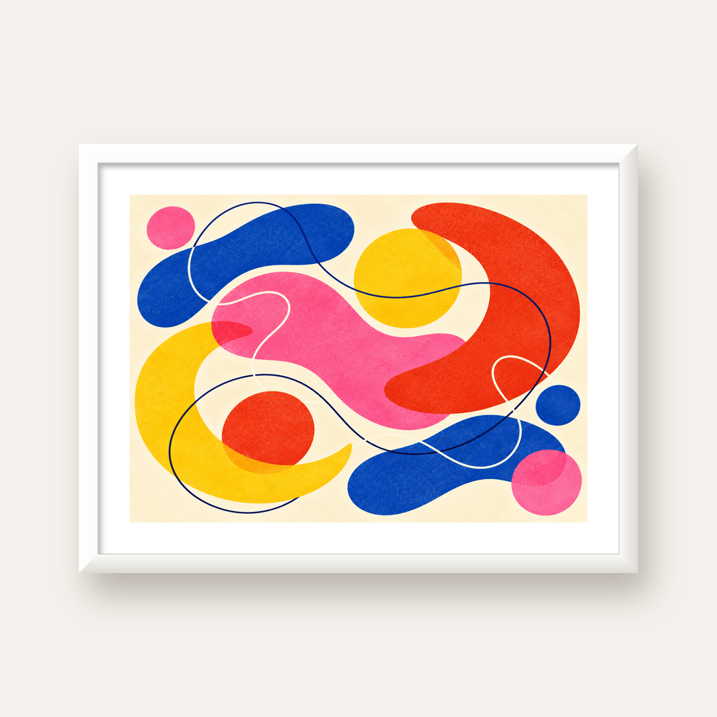 Soyut Renkli Organik Şekiller Modern Poster – Çerçeveli — beyaz çerçeveli yatay poster