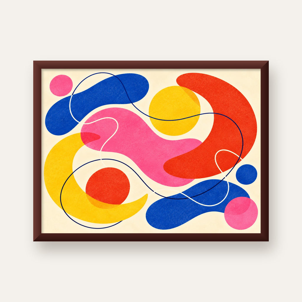 Soyut Renkli Organik Şekiller Modern Poster – Çerçeveli — ceviz çerçeveli