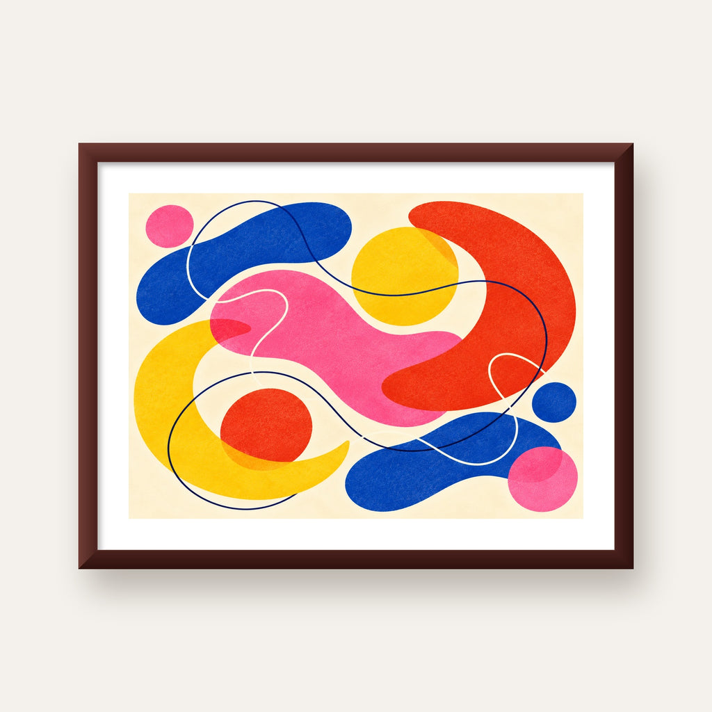 Soyut Renkli Organik Şekiller Modern Poster – Çerçeveli — ceviz çerçeveli paspartulu