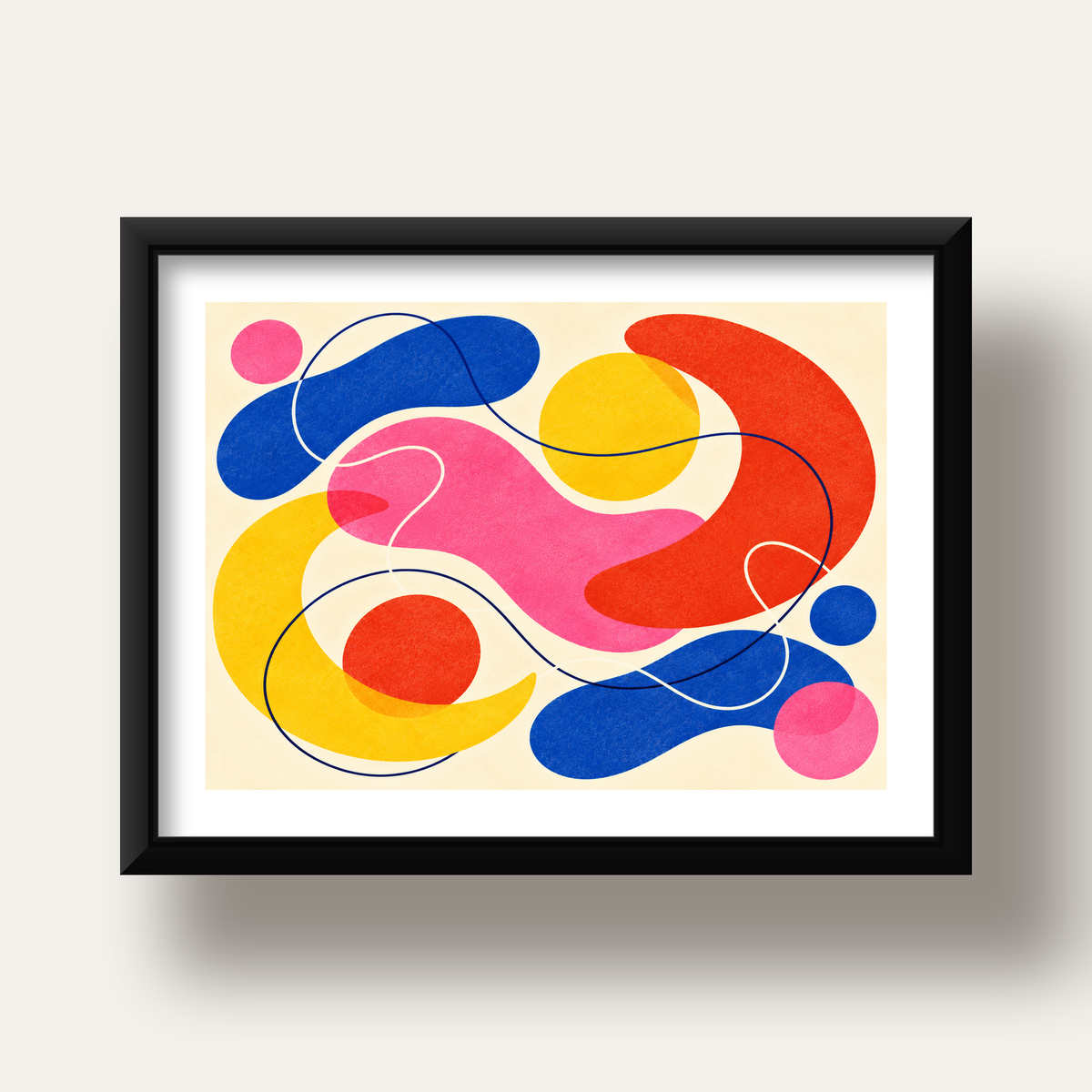 Soyut Renkli Organik Şekiller Modern Poster – Çerçeveli — siyah derin çerçeveli paspartulu