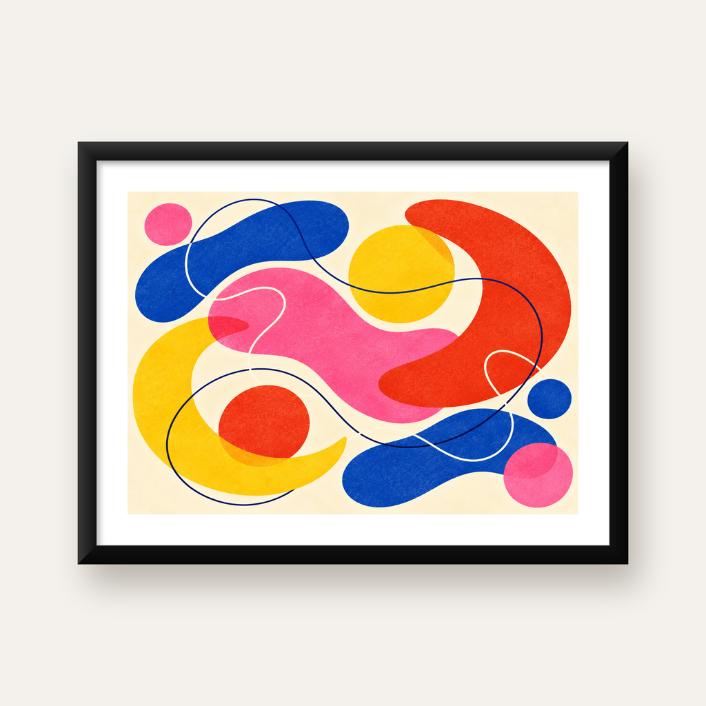 Soyut Renkli Organik Şekiller Modern Poster – Çerçeveli — Yatay baskı, beyaz kenar boşluklu