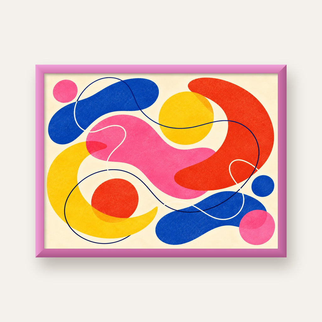 Soyut Renkli Organik Şekiller Modern Poster – Çerçeveli — pembe çerçeveli