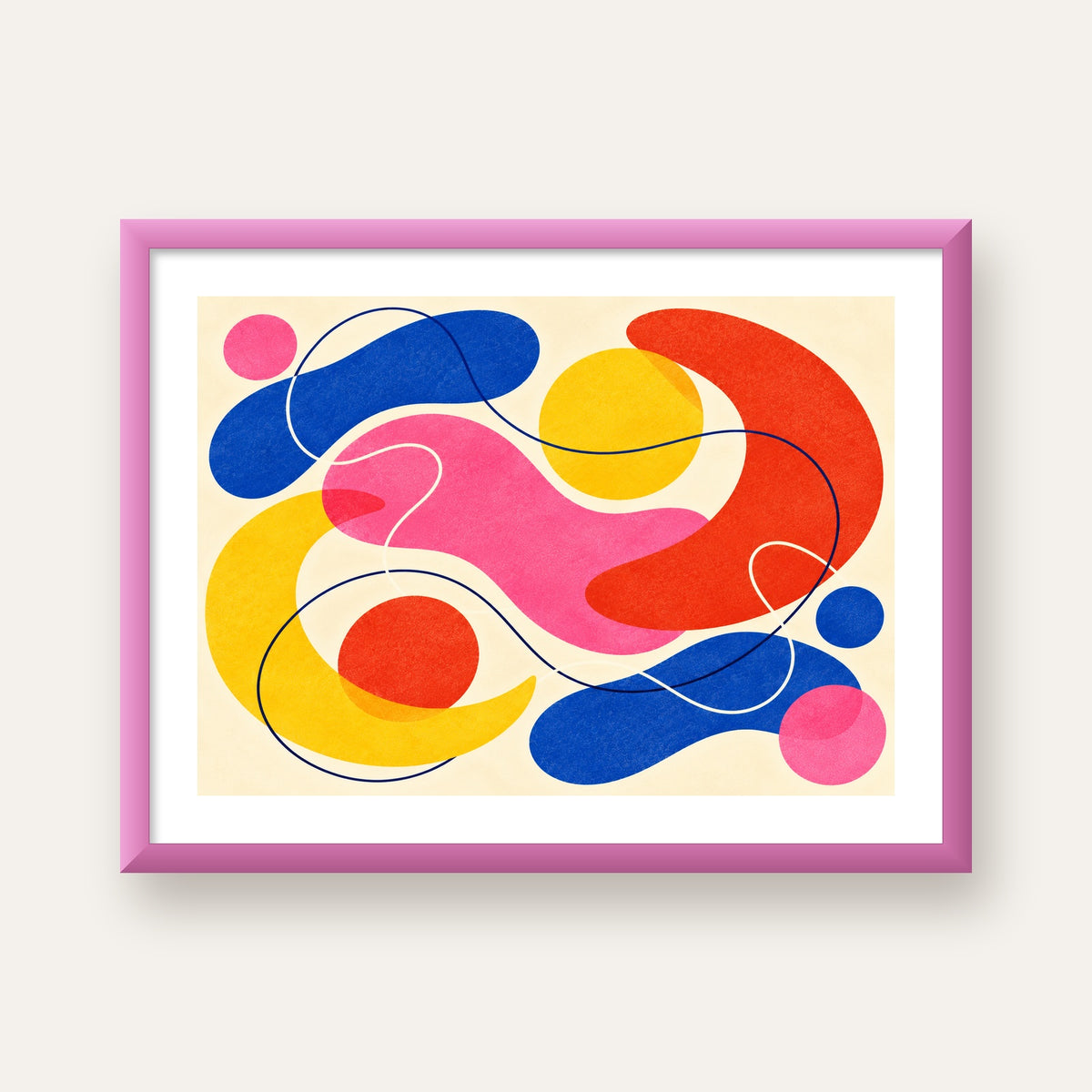 Soyut Renkli Organik Şekiller Modern Poster – Çerçeveli — pembe çerçeveli paspartulu