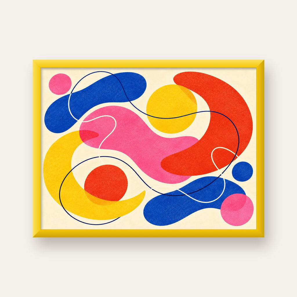 Soyut Renkli Organik Şekiller Modern Poster – Çerçeveli — sarı çerçeveli