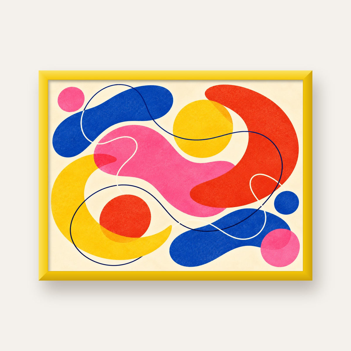 Soyut Renkli Organik Şekiller Modern Poster – Çerçeveli — sarı çerçeveli
