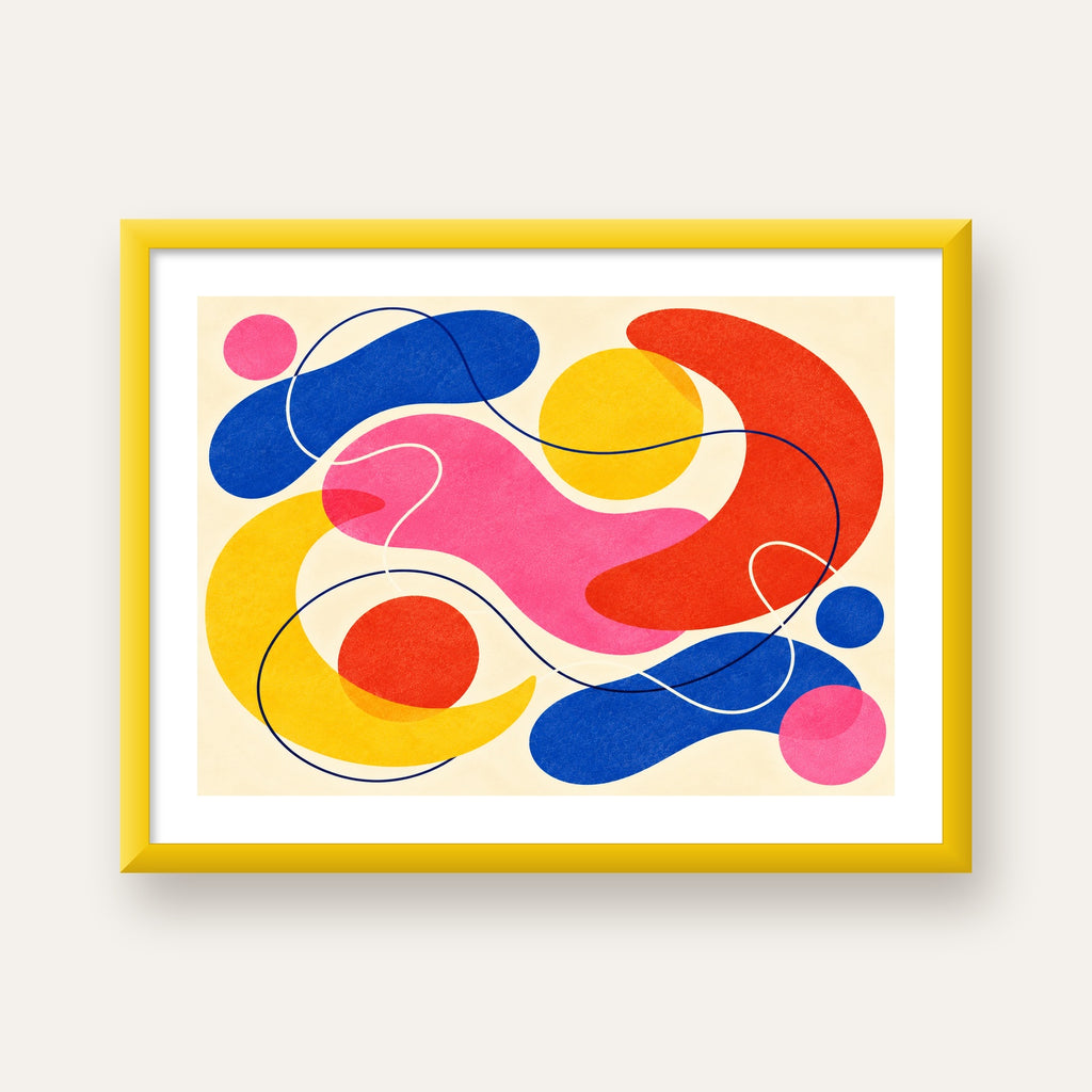 Soyut Renkli Organik Şekiller Modern Poster – Çerçeveli — sarı çerçeveli paspartulu