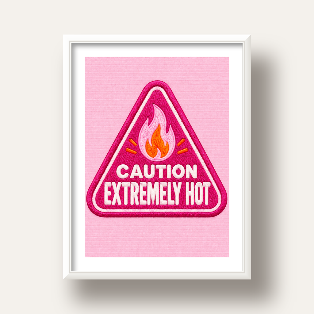 Caution — Extremely Hot — beyaz derin çerçeveli paspartulu