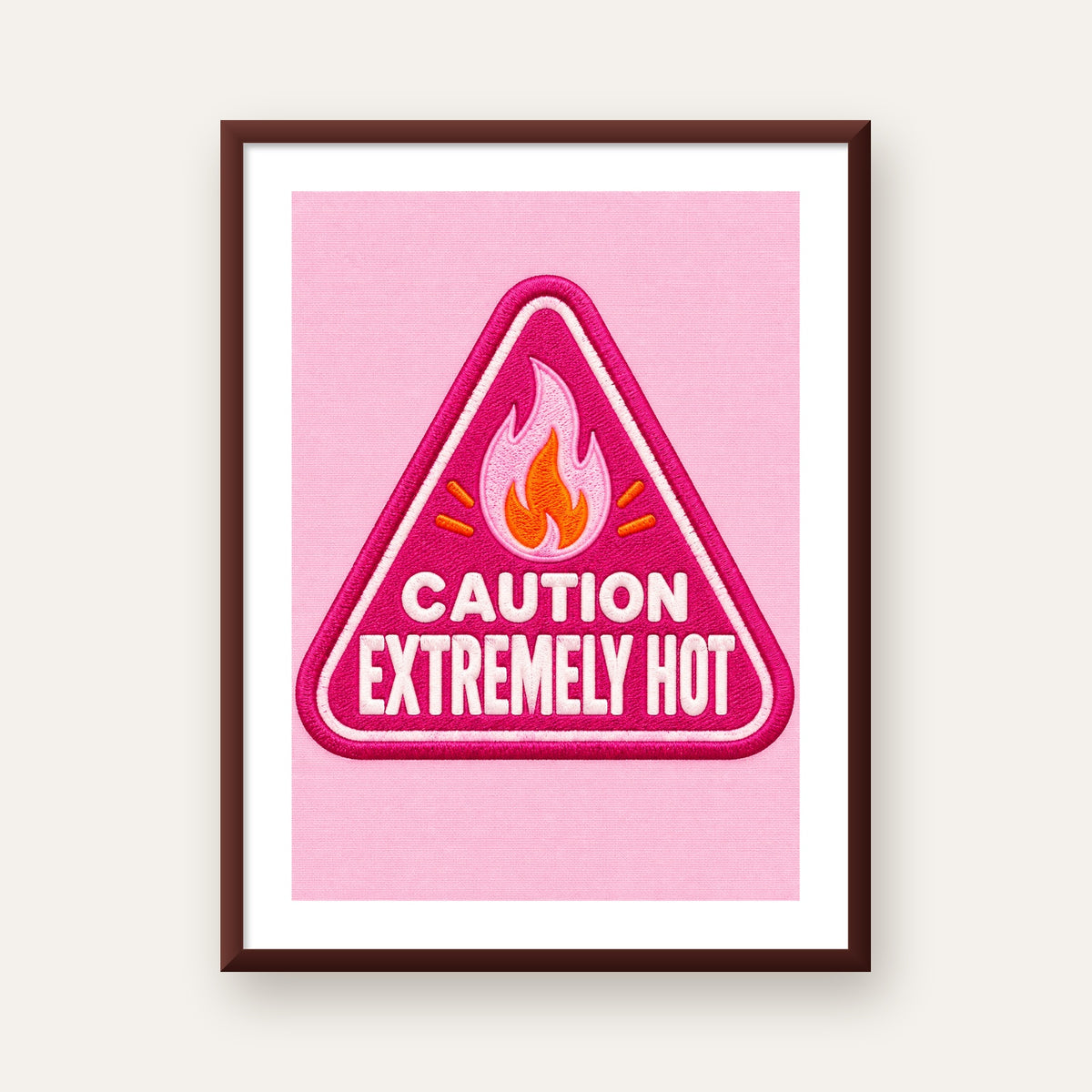 Caution — Extremely Hot — ceviz çerçeveli paspartulu
