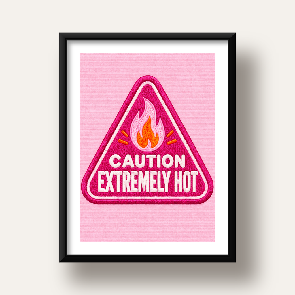 Caution — Extremely Hot — siyah derin çerçeveli paspartulu