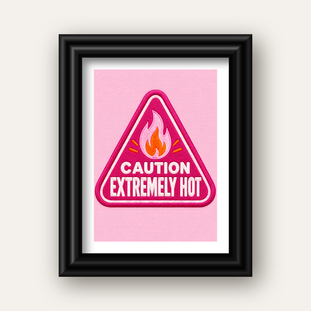 Caution — Extremely Hot — siyah galeri çerçeveli paspartulu