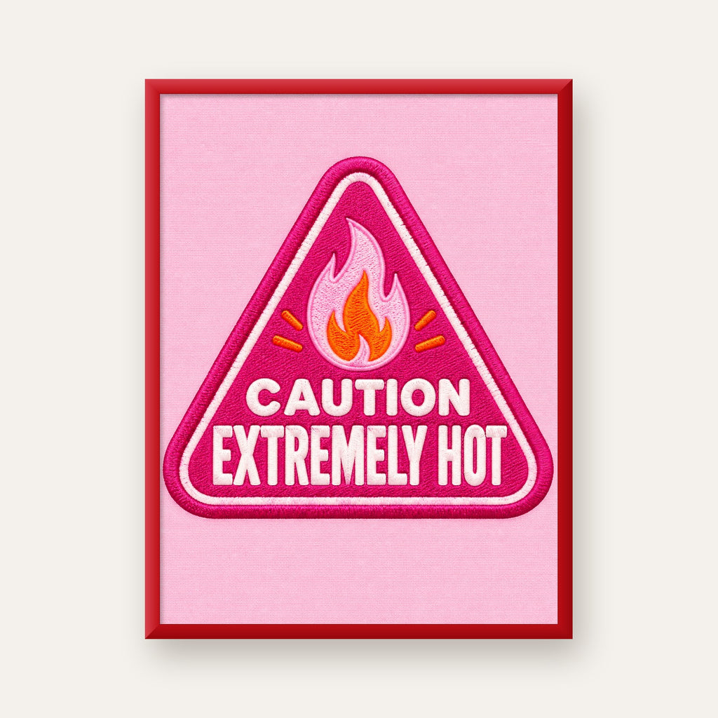 Caution — Extremely Hot — kırmızı çerçeveli