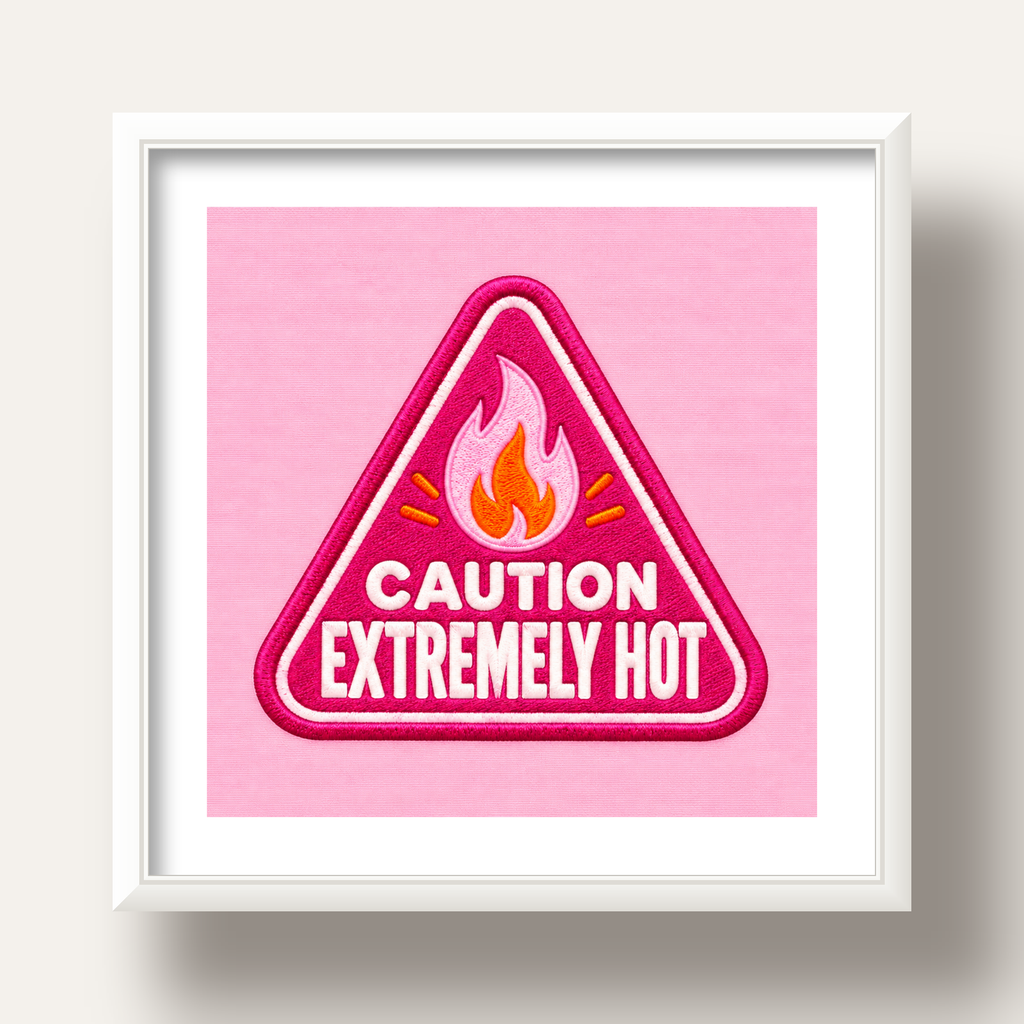 Caution — Extremely Hot — beyaz derin çerçeveli paspartulu