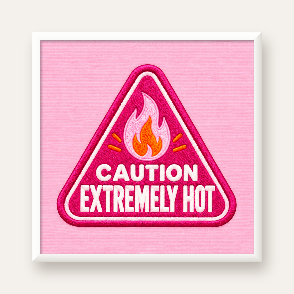 Caution — Extremely Hot — beyaz çerçeveli kare poster