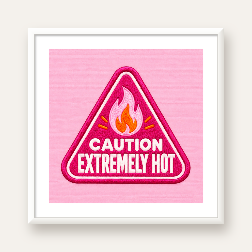 Caution — Extremely Hot — beyaz çerçeveli kare poster